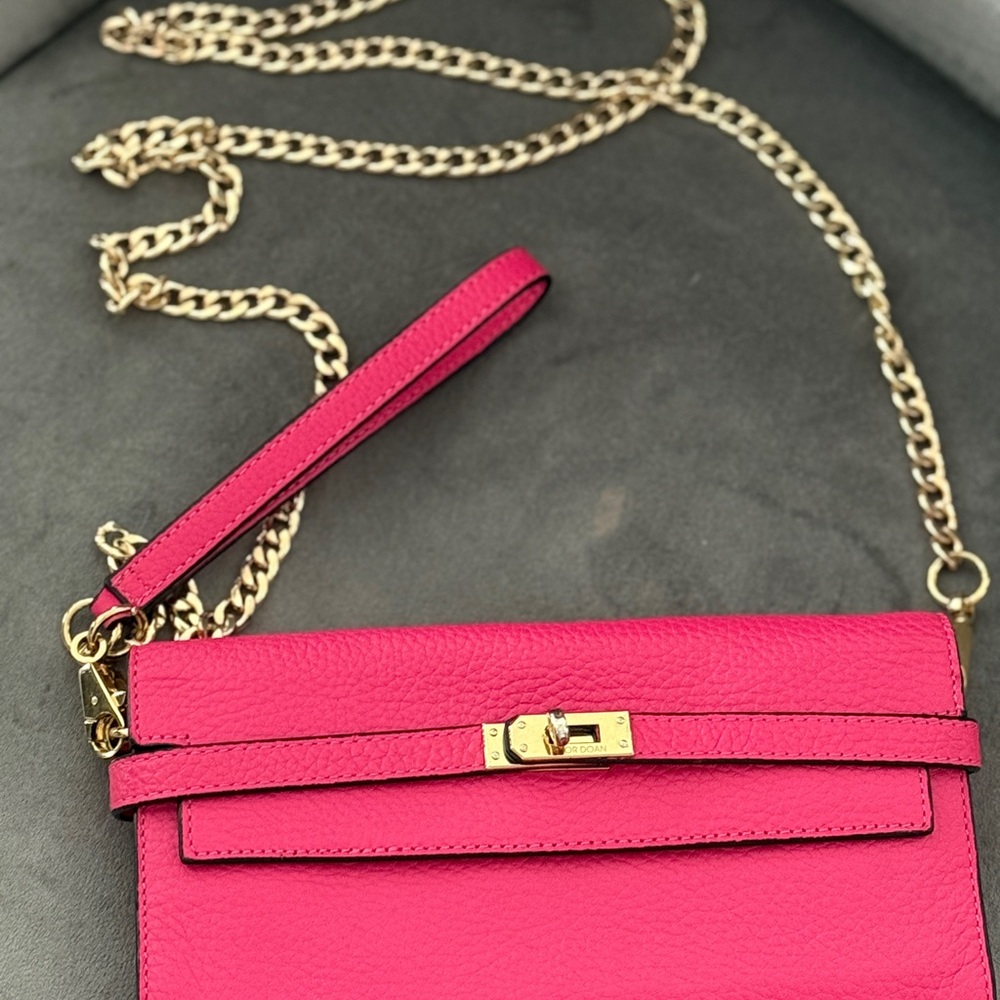 Pink Leather Chain Strap Bag